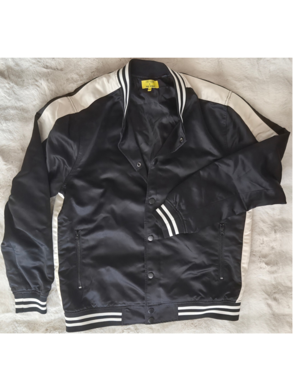 Five Four Poggy The Man Bomber Jacket Mens L Black White Varsity Streetwear
